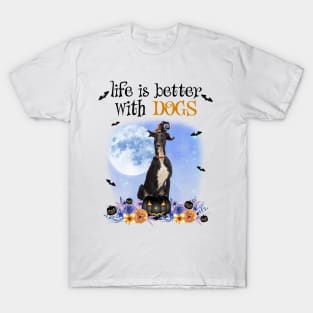 Greyhound Witch Hat Life Is Better With Dogs Halloween T-Shirt